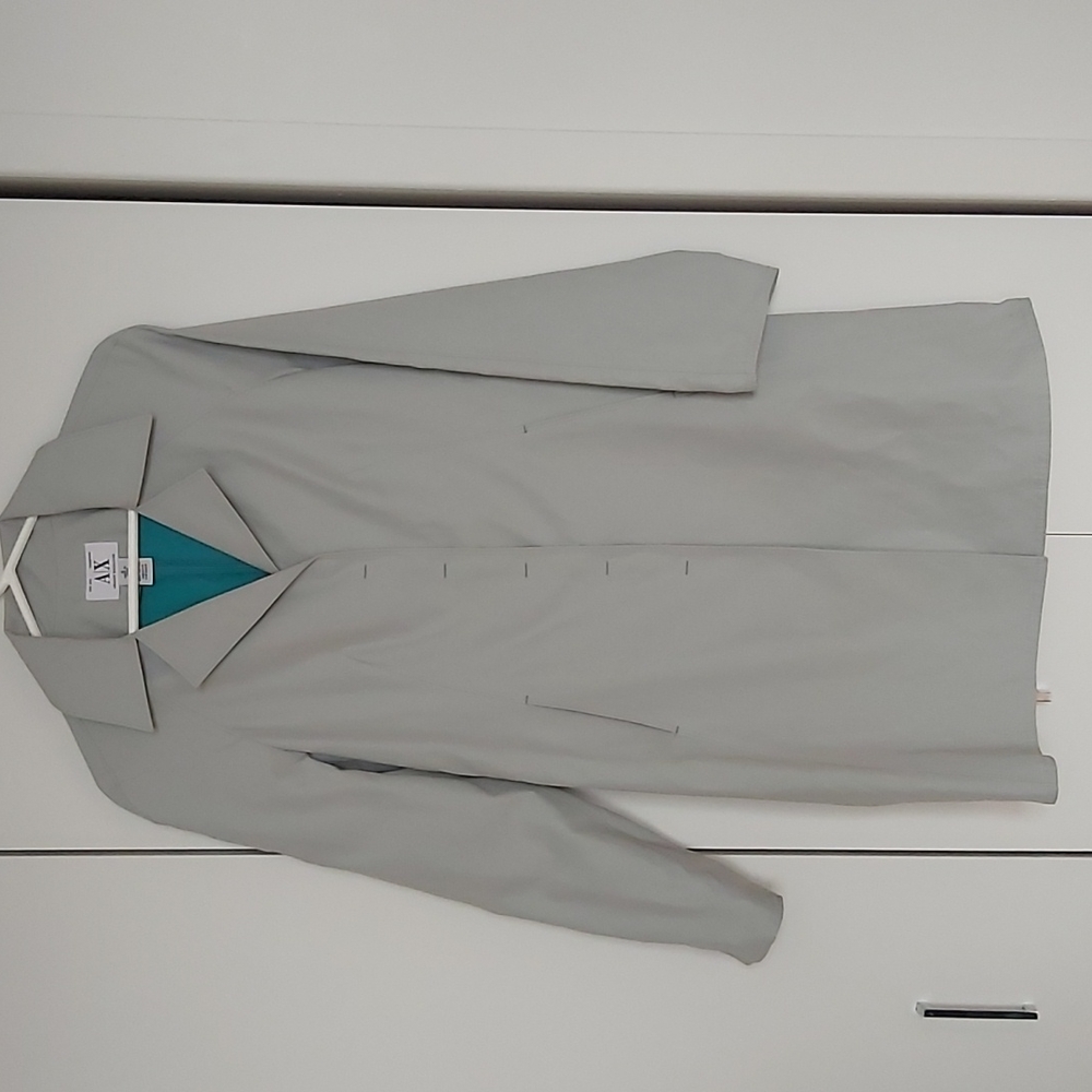 Armani Exchange Light Gray Trench Coat with Teal Lining